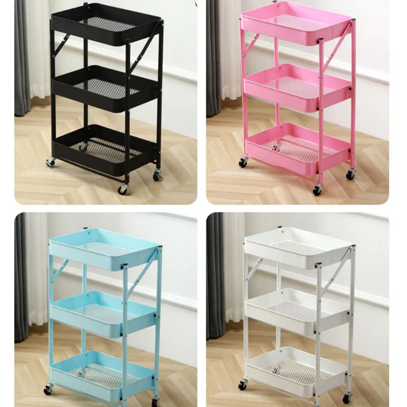 45x30x77cm Family folding storage cart Sundry basket toilet kitchen bathroom rack organizer shelf stand decor bedroom