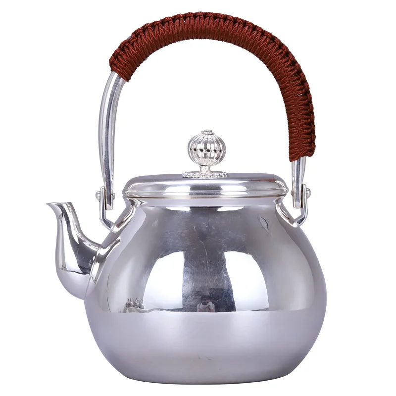 Teapot, kettle, hot water teapot, iron teapot, stainless steel kettle, tea bowl, 600ml capacity, handmade S999 sterling silver t