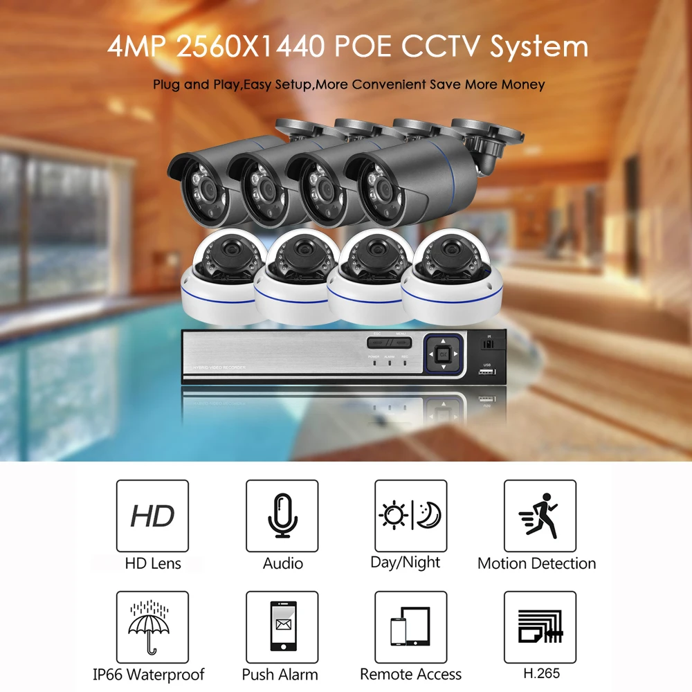 AZISHN – caméra de sécurité IP POE NVR 8CH, 4mp, H.265, système de sécurité, Audio, ia, détection faciale, ensemble de vidéosurveillance P2P pour l'intérieur et l'extérieur