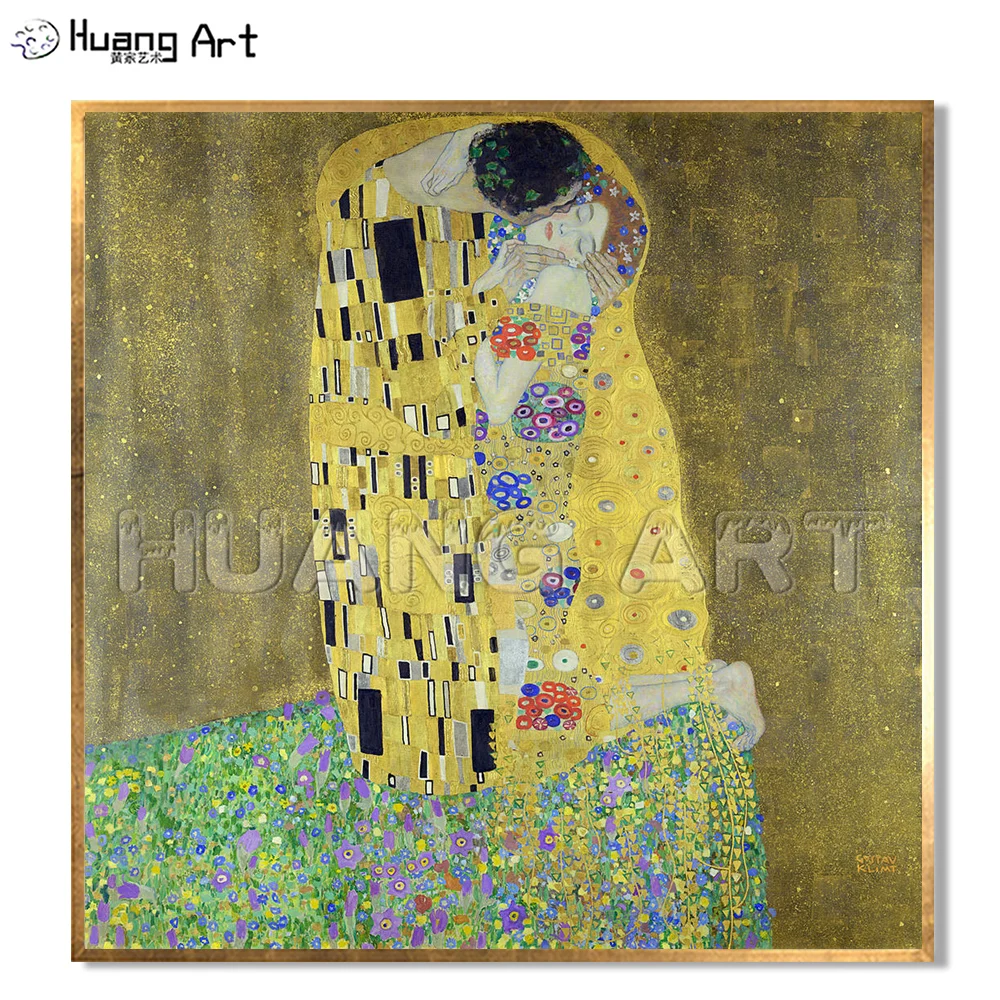 Famous Gustav Klimt Art High Quality KISS Portrait Painting Hand-Painted Oil Painting on Canvas for Decor Imitation Painting