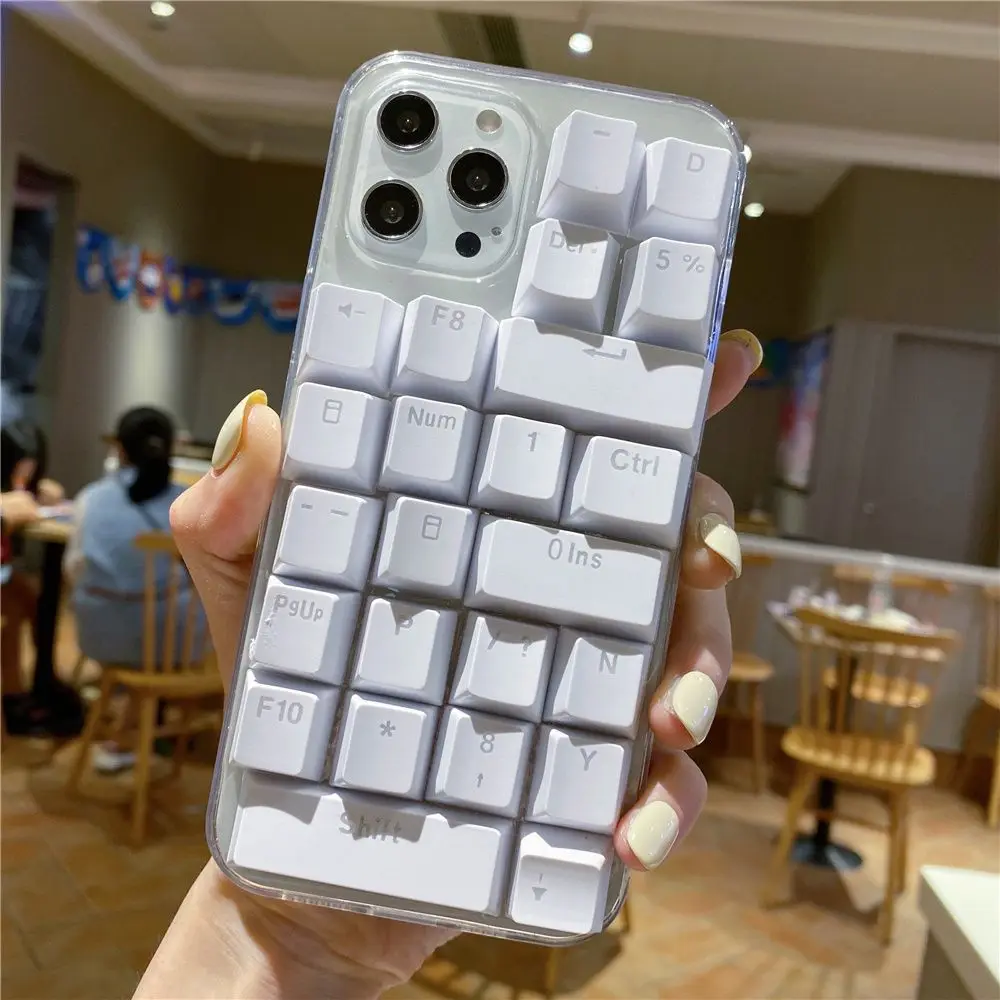 for iphone 11 case Funny 3D keyboard Transparent phone case for iphone 13 12 Pro Max 11 6 7 8 Plus XR X XS epoxy silicone Cover