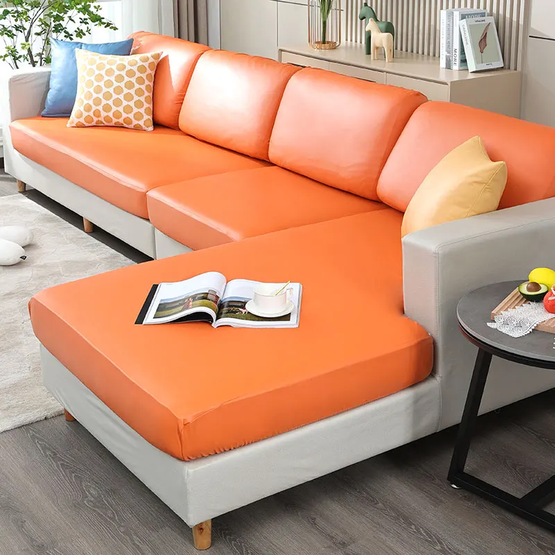 PU Leather Elastic Sofa Seat Cushion Cover Soft Waterproof Couch Cover Furniture Protector Stretch Half Cover Design