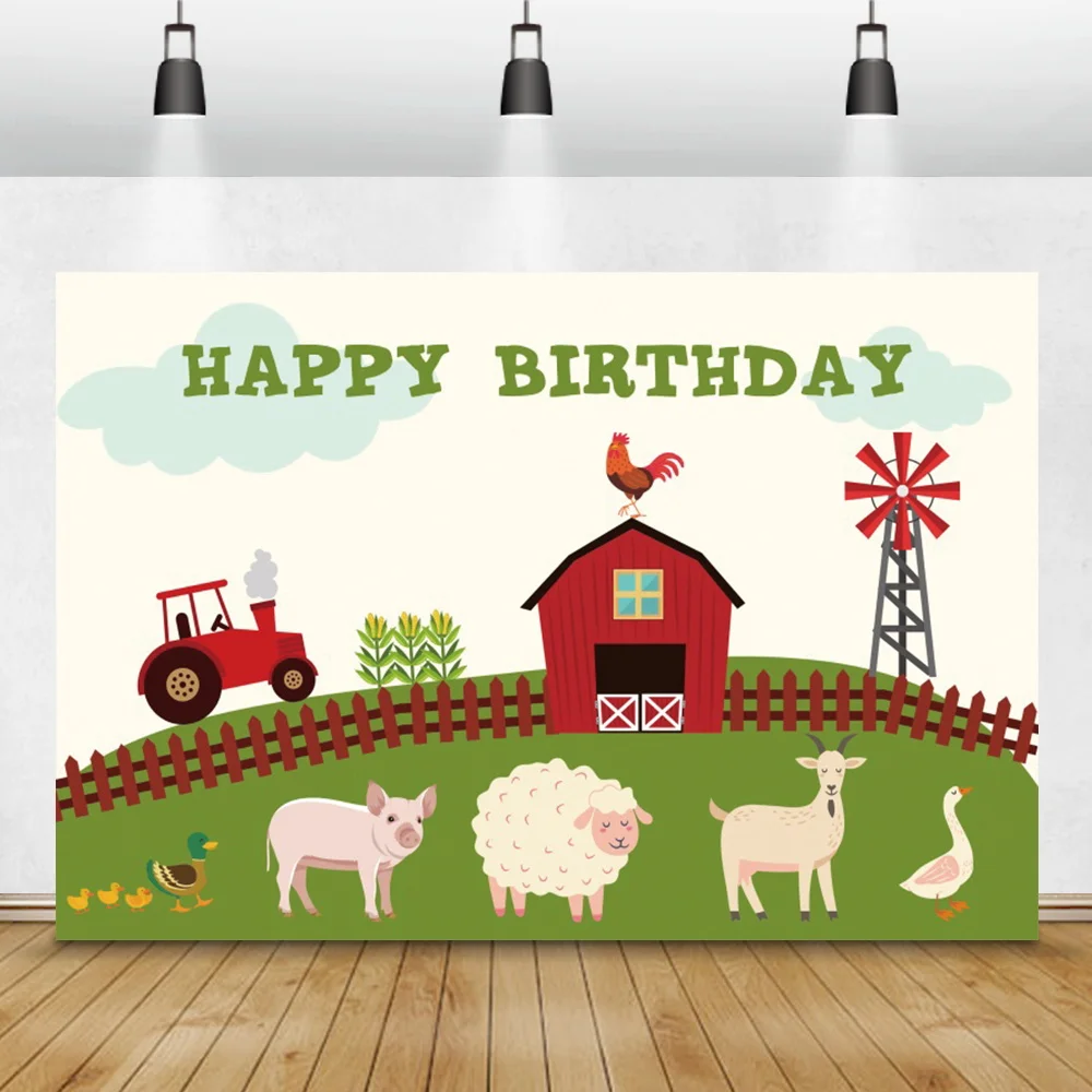 

Cartoon Rustic Farm Wood House Fence Happy Birthday Backdrop Baby Shower Family Party Children Portrait Photography Background