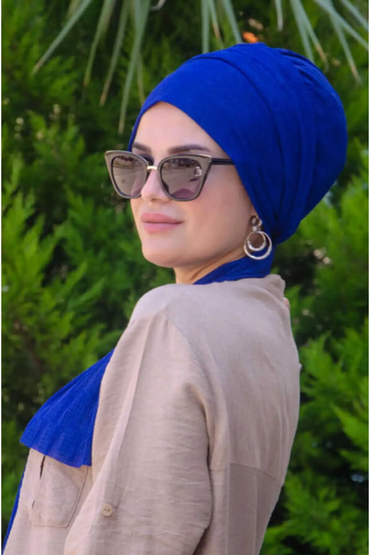 Women Saks Blue Instant Hijab