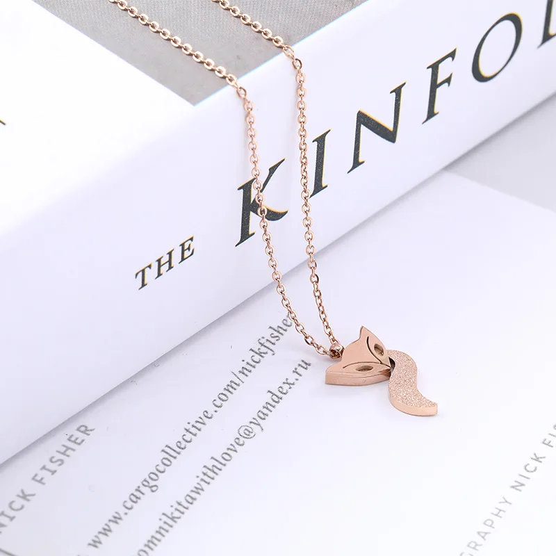 Stainless Steel Fox Pendant Necklace Trendy Animal Choker Chain Rose Gold Color Necklaces for Women Jewelry Christmas Gift