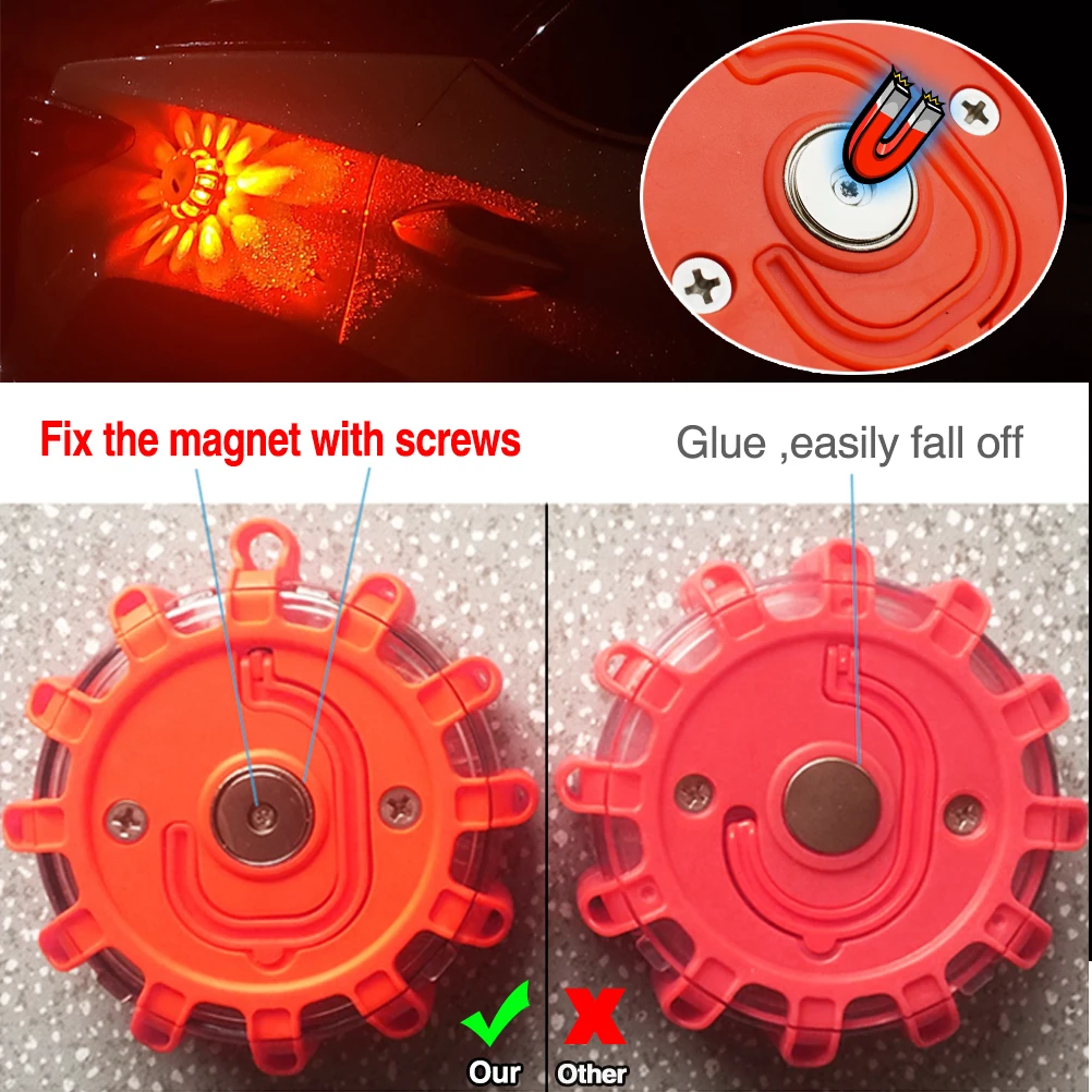 15 LED 9 Mode Emergency Safety Road Flare Flashing Warning Police Light Magnetic Base Disc Beacon triangle For Car Truck Boat