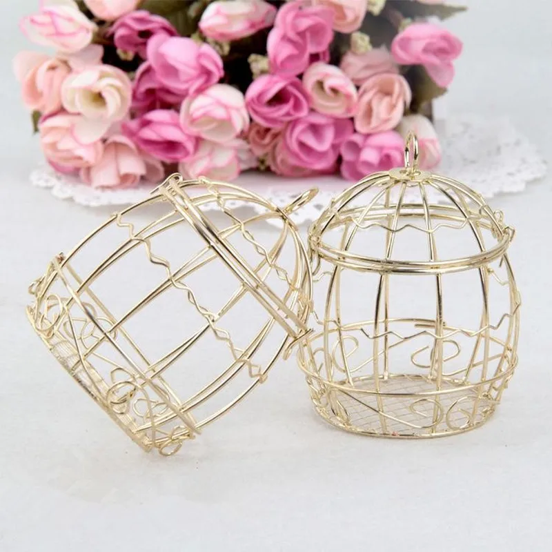 New Arrival Wedding Favor Box Creative Gold Matel Candy Boxes Romantic Wrought Iron Birdcage Favor Holders for Party Decoration