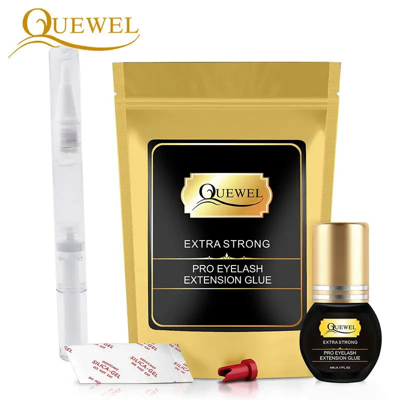 Quewel Eyelashes Extension Glue Set 5ml Lash Glue And 5g Gel Remover Pen 1-2 S Quick Drying Removing Individual Eyelash Tool