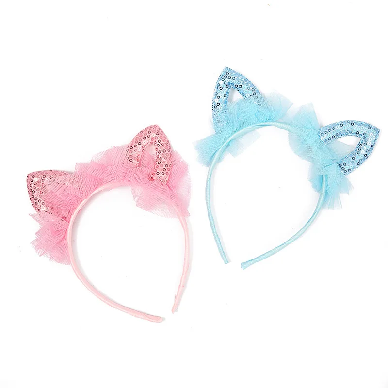 New lace cat ear headband children\'s hair accessories girl princess birthday headband sequin headband