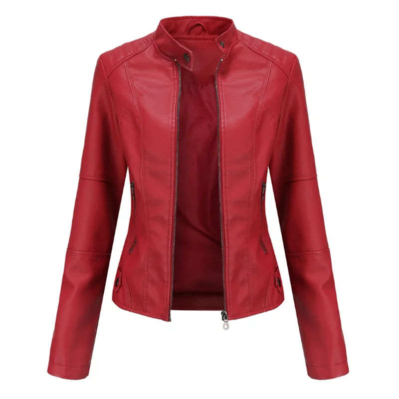 Chaqueta de piel sintética para mujer, abrigo gótico rojo, negro, primavera y otoño