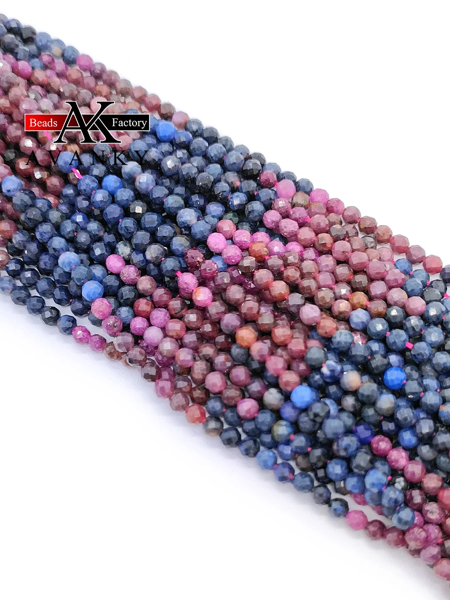 Gradient Ruby Sapphire Natural Stone Beads 2 3 4mm Faceted Cutting Loose Burned Red Blue Ruby Sapphire Beads for Jewelry Making