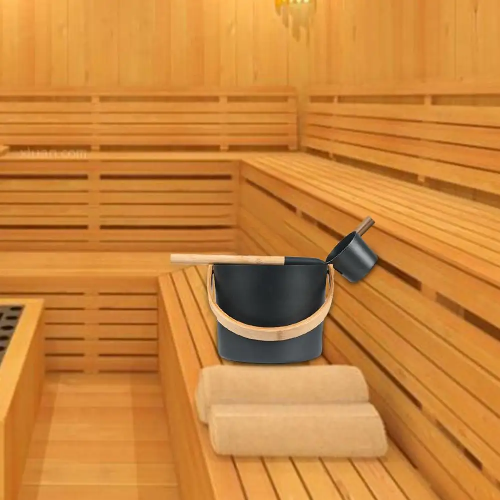 7L Luxurious Finnish Sauna Aluminum Bucket With Long Handle Spoon Set Matching Ladle Sauna Barrel Sauna Spa Accessories