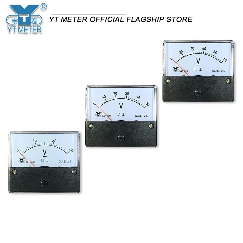 Sd670 DC voltmeter 5V 10V 15V 20V 30V 50V 75V 100V 150V 200V 250V 300V pointer voltage size 60 * 70mm measuring positive and neg