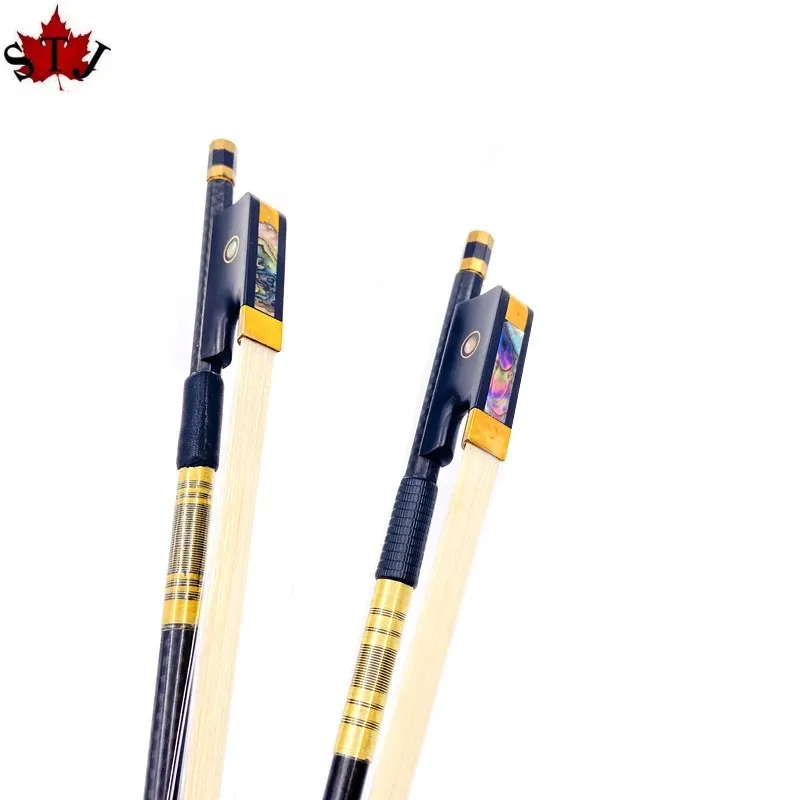 2pcs plaid black Carbon fiber viola bow 4/4，white Horsehair,Copper Mounted