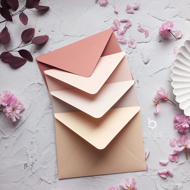 5pcs/pack Nude Pink Envelopes Luxury Japanese Gauze Paper Wedding Invitation Envelopes 14cmX19cm