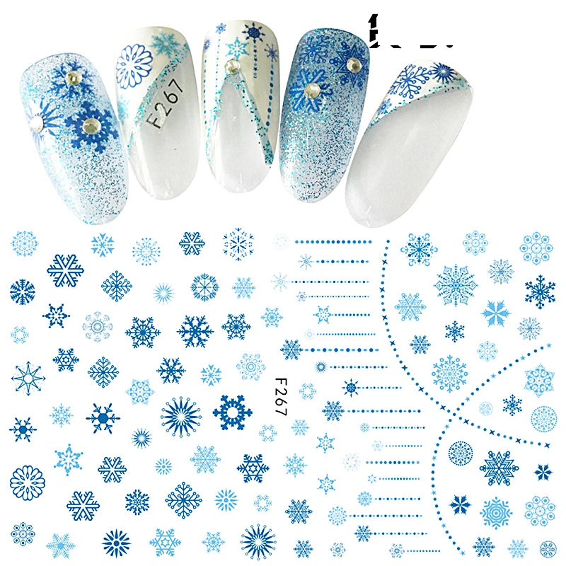 

10PCS Beautiful Color Snowflake Pattern Winter Nail Sticker Nail Slider Decoration Beauty Tool