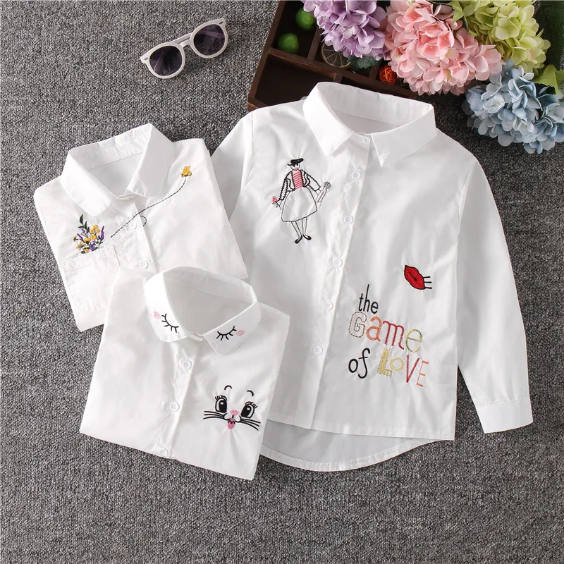 Girls White Blouse Fall Cute Long Sleeves Children Cartoon Shirts Girl Blouses Cat Teenager School Clothes Kids Top girl clothes