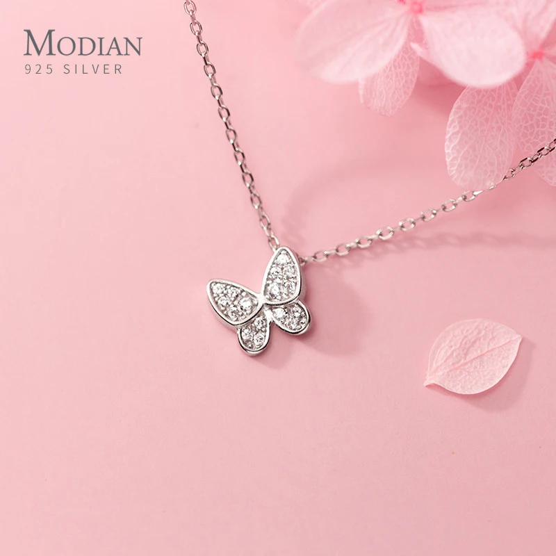 Modian 2020 New 925 Sterling Silver Sparkling Zircon Dancing Butterfly Tiny Mini Pendant for Women Fine Jewelry Birthday Gift