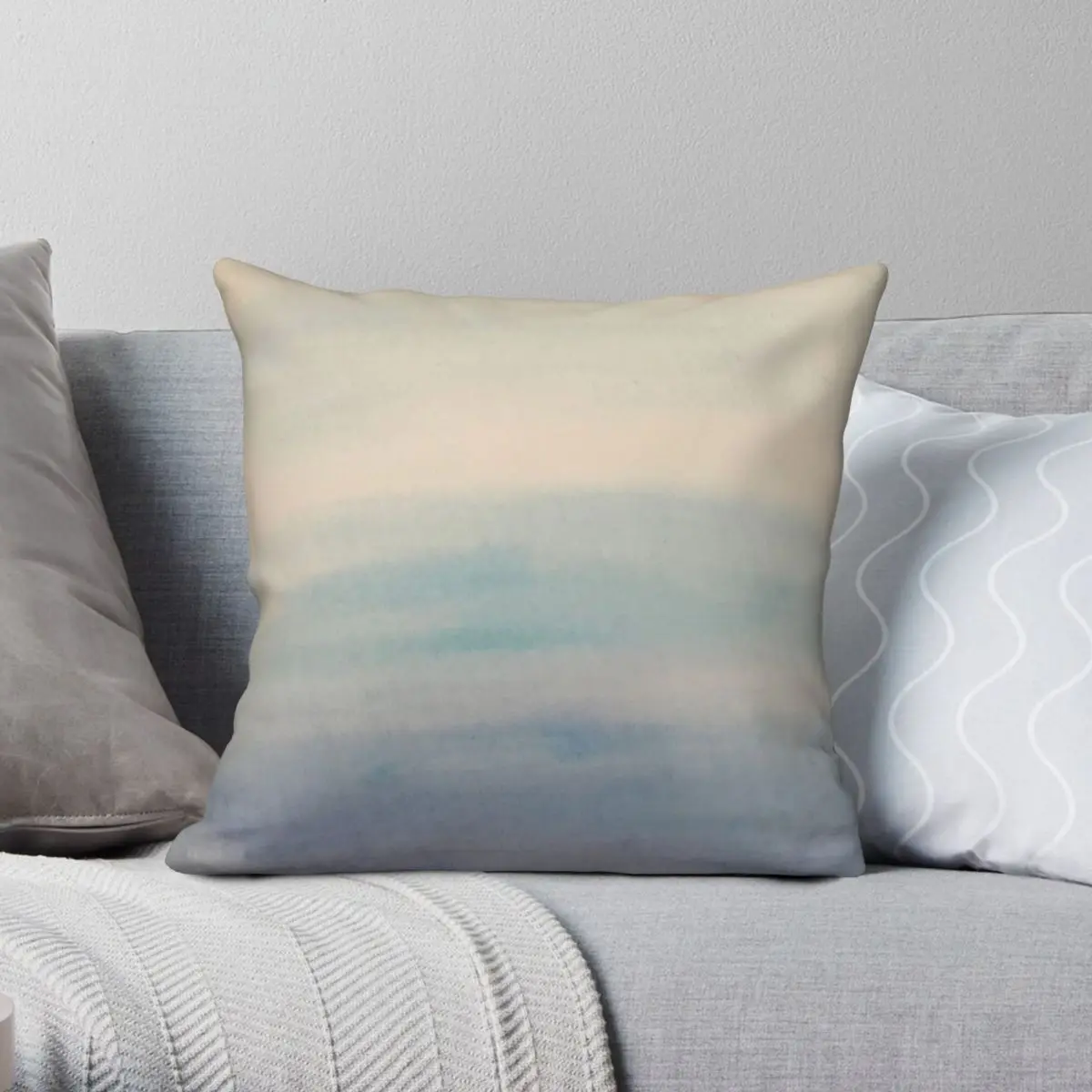 Sky Blue Watercolor Hand-Painted Square Pillowcase Polyester Linen Velvet Printed Zip Decor Pillow Case Home Cushion Cover