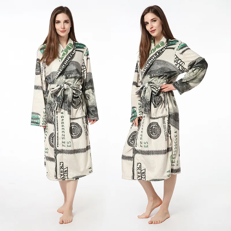 Women Robes USD Dollars Design Winter Warm Flannel Nightdress Sleepwear Female Pajamas Home Clothes Floral Dressing Large Plus