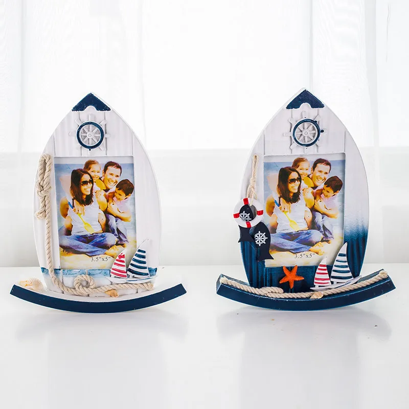 

5 Inch Rocking Photo Frame Sailing Boat Creative Personality Decoration Home Accessories Wooden Children Photo Frame