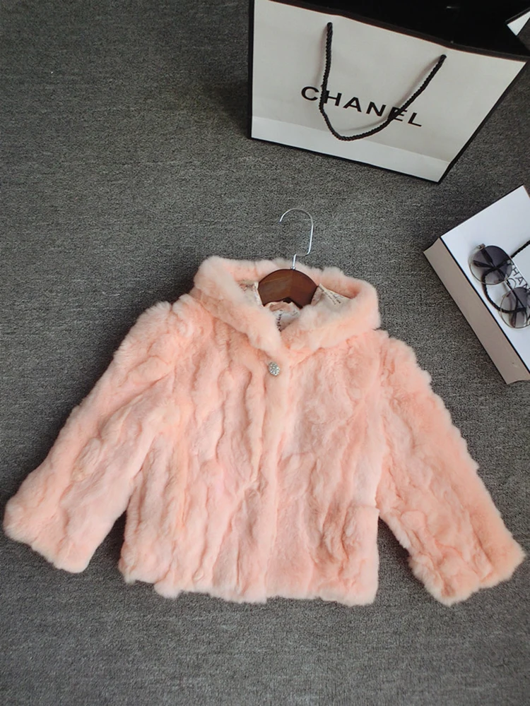 New Winter Children Rex Rabbit Fur Coat Girl Fur Coat Child Thicken Baby Coat Hooded Coat Boys Coat Real Hair Rex Rabbit Fur