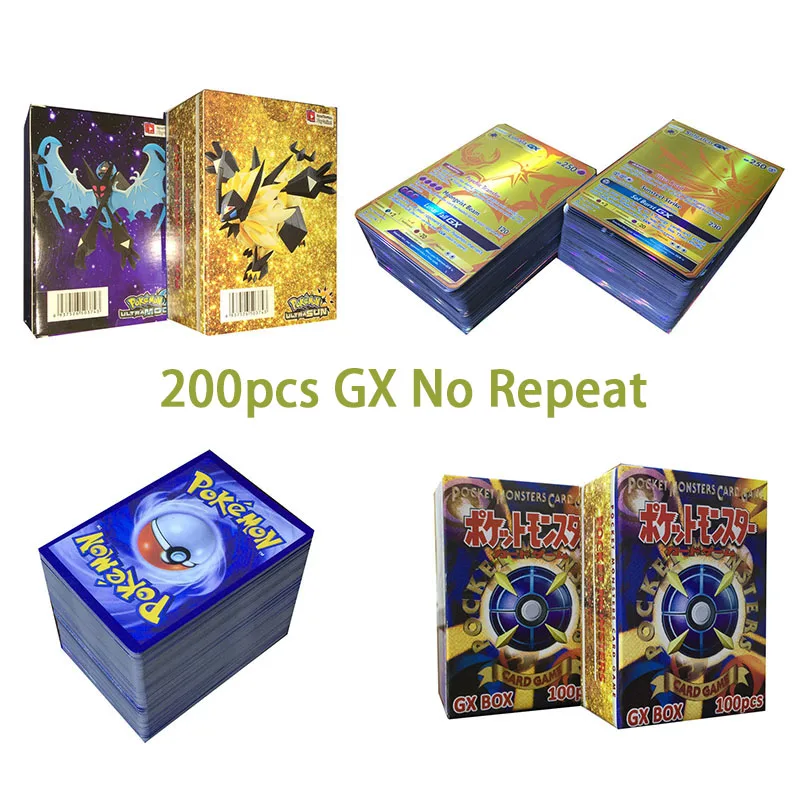 Блестящие карты Pokemon 100/200 шт., GX MEGA Game, боевая игра для детей, подарок на день рождения