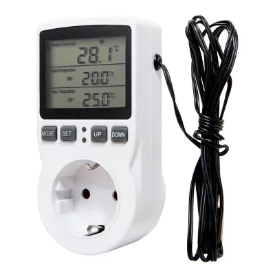 Termostato Digital Tomada Temporizador, Controlador de Temperatura, Tomada com Temporizador, Arrefecimento, Aquecimento, Sensor de Temperatura, 220V