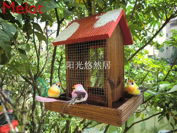 Outdoor Feeder Bird Cage Bird Nest Bird House Pastoral Garden Decorations Wooden Bird Feeder Feeder Wild Bird Recruitment