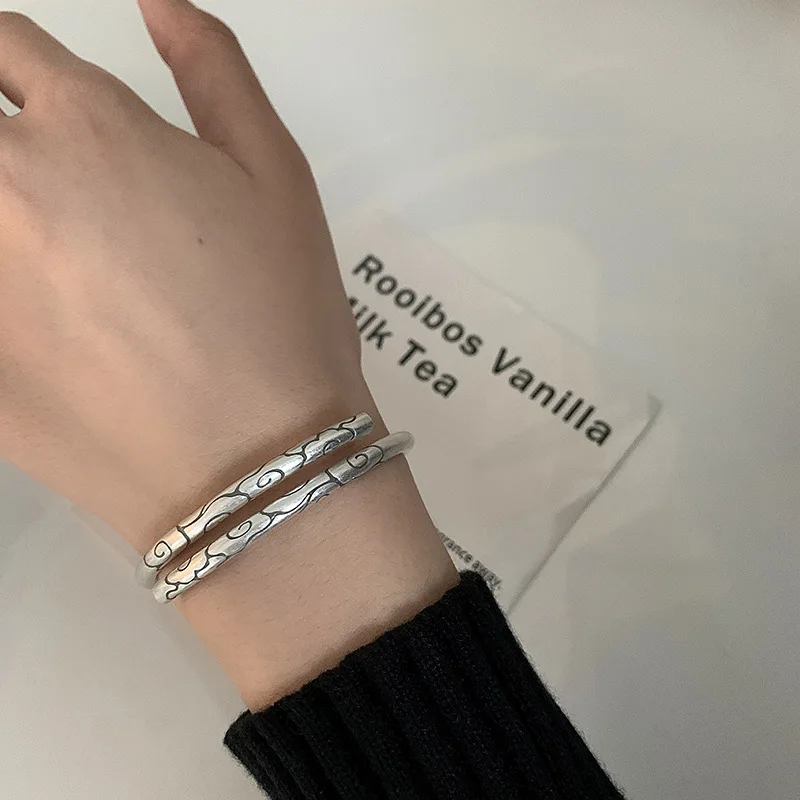 QMCOCO Silver Color New Arrival Hip-Hop Punk Geometric Bracelet  Irregular Stripe Creative Vintage Do Old  Adjustable Bracelet