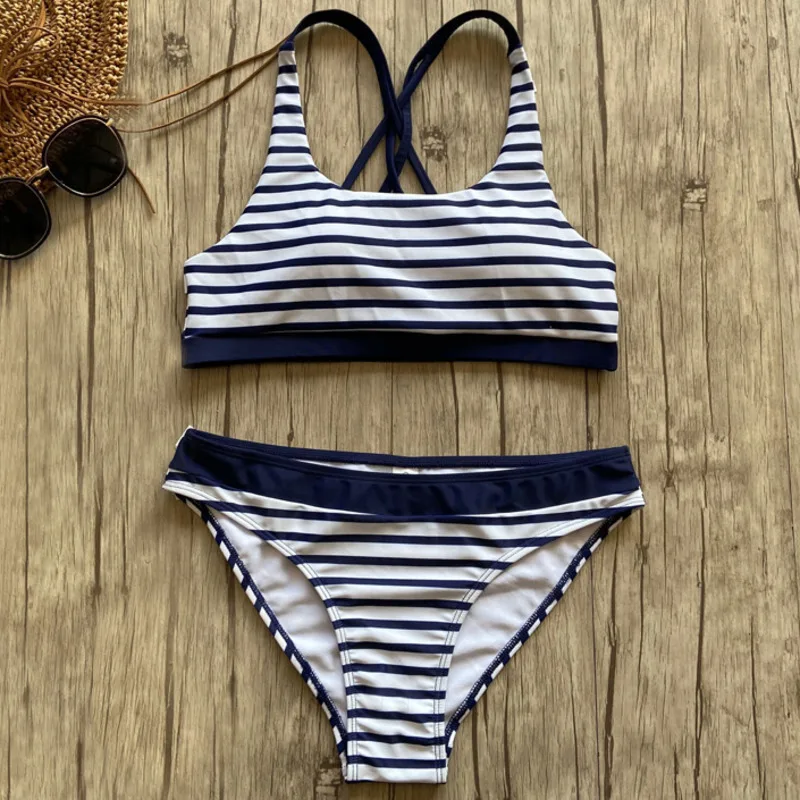 Maillot de bain sexy à rayures pour femmes, ensemble deux pièces, soutien-gorge push up, bikini, pour la plage, la piscine, nouvelle collection, 2024