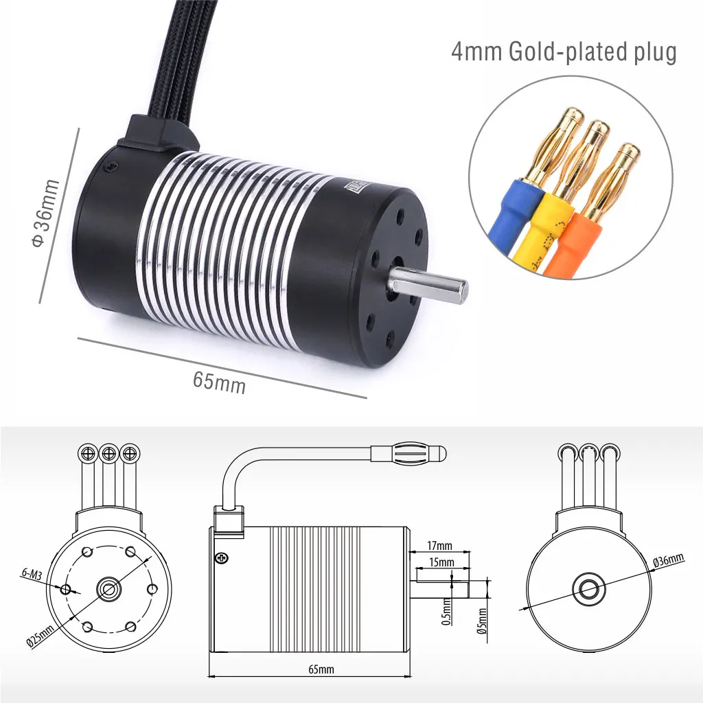 Surpass Hobby Rocket Brushless Motor 3665มอเตอร์3100KV 2600KV 2100KV 5Mm Shaft สำหรับ1/10 TRAXXAS รถบรรทุกสั้นรถ