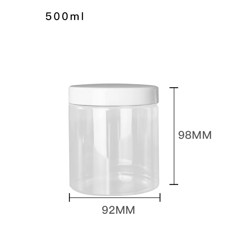 14pcs Plastic Cream Jar Transparent Empty 500ml Black White Clear Aluminum Lid Hair Wax Pot Refillable Cosmetic Bottles