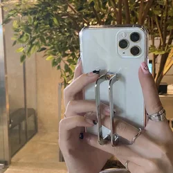 IG Trendy Gold Holder Phone Case For iPhone17 Air 16 13/14 15Pro 12 11 Xsmax 78Plus SE2/3 XR Full Cover Skinny Capa Protection