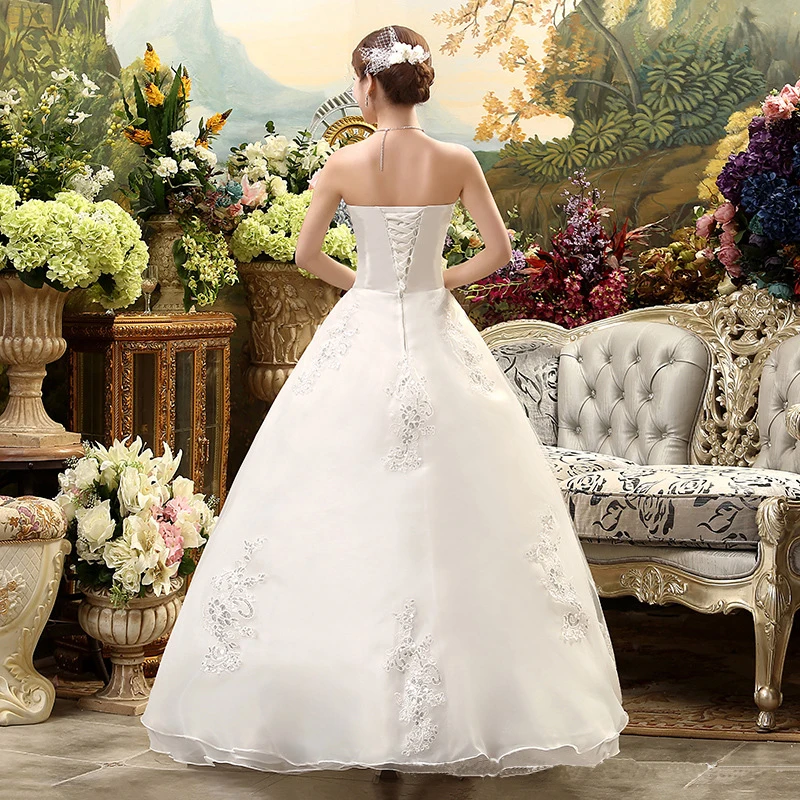 AnXin SH flower lace white vintage strapless beading crystal sleeveless ball gown white lace up customized wedding dress