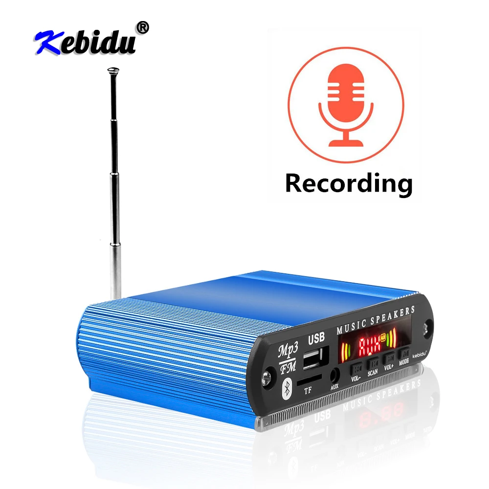 Kebidu 12V Wireless Bluetooth MP3 Player WMA Decoder Board Car Radio with Recording Function Support USB/SD/FM Audio Module