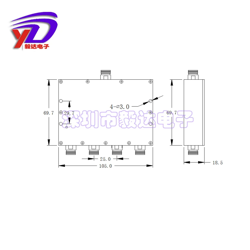 NK Power Divider สี่จุด5-1000M433ต่ำความถี่ N-Type หญิง L16 Power Divider Combiner การลดทอนสัญญาณต่ำ