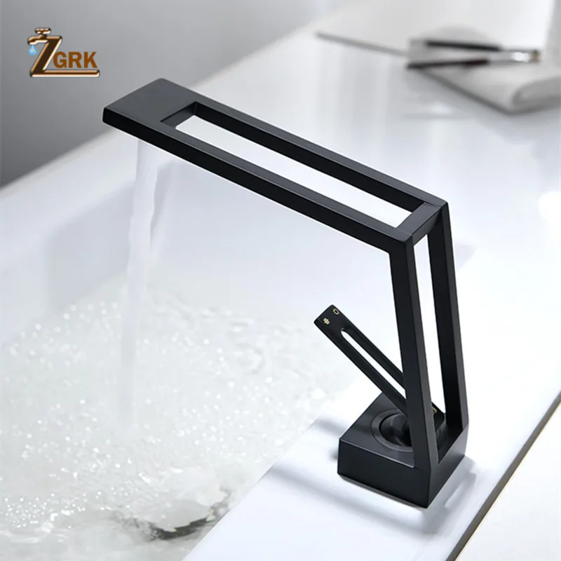 ZGRK Hollow Design Bath Basin Faucet Brass Black Faucet Sink Mixer Tap Vanity Hot Cold Water Bathroom Faucets White Gold