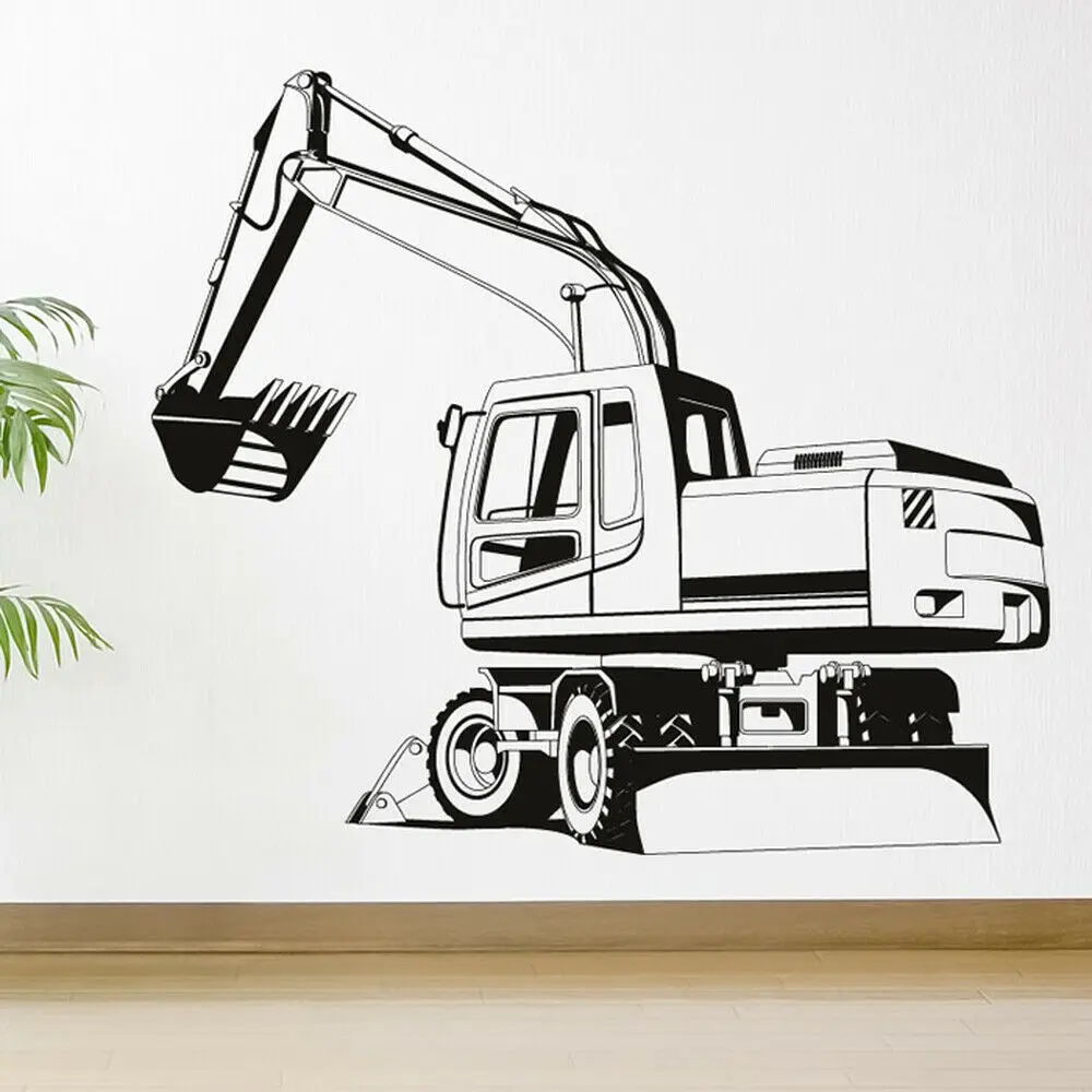 Construction Digger Wall Sticker Home Decor Nursery Children Room Living Room Sofa Background Vinyl Romovable Wall Decals Y596