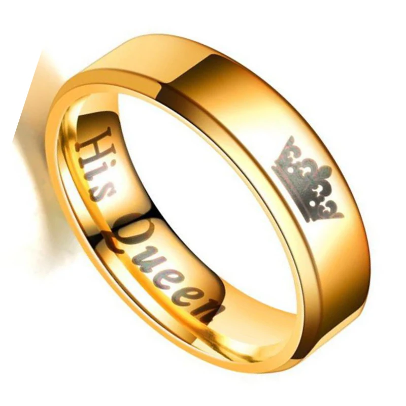 Aroutty New Fashion Crown Couple Rings Her King His Queen Stainless Steel Wedding Rings For Women Men Engagement Gift image 5