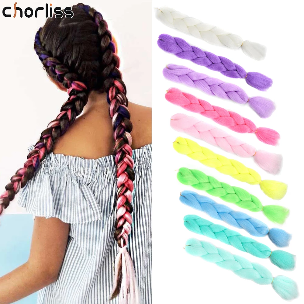 Chorliss 24 Inch Long Ombre Synthetic Braiding Kanekalon Hair Crochet Extensions Hair Box Braid Synthetic Braids Hair For Women