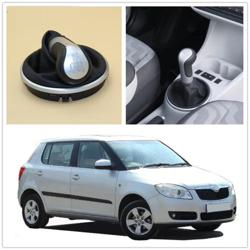 Imagen 1 del producto Perilla de palanca de cambios de 5 velocidades para coche con bota de cuero para Skoda Fabia 2 II MK2 Combi 2007 2008 2009 2010 2011 2012 2013 2014