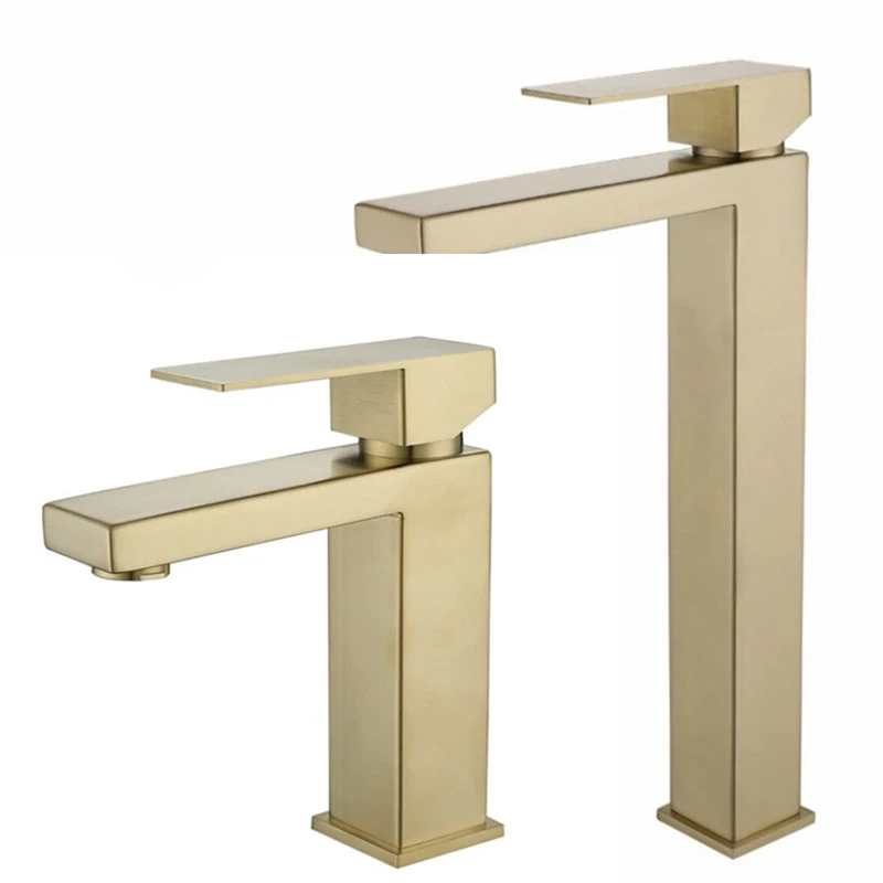 stainless steel brushed Gold bathroom Faucet Deck Mounted Basin Sink Tap Mixer Hot & Cold Water mixer Faucet