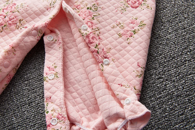 Macacão princesa floral grosso do bebê recém-nascido, bodysuit e chapéus, conjuntos de roupas para meninos e meninas, roupas de inverno