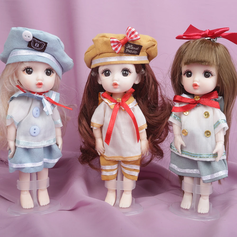 Cute Face 1/12 BJD Doll 16cm School Suit 13 Joint Dolls Mini Blue EyesToy Little Girl JK Dress Make Up Toys Girls Gift Dolls