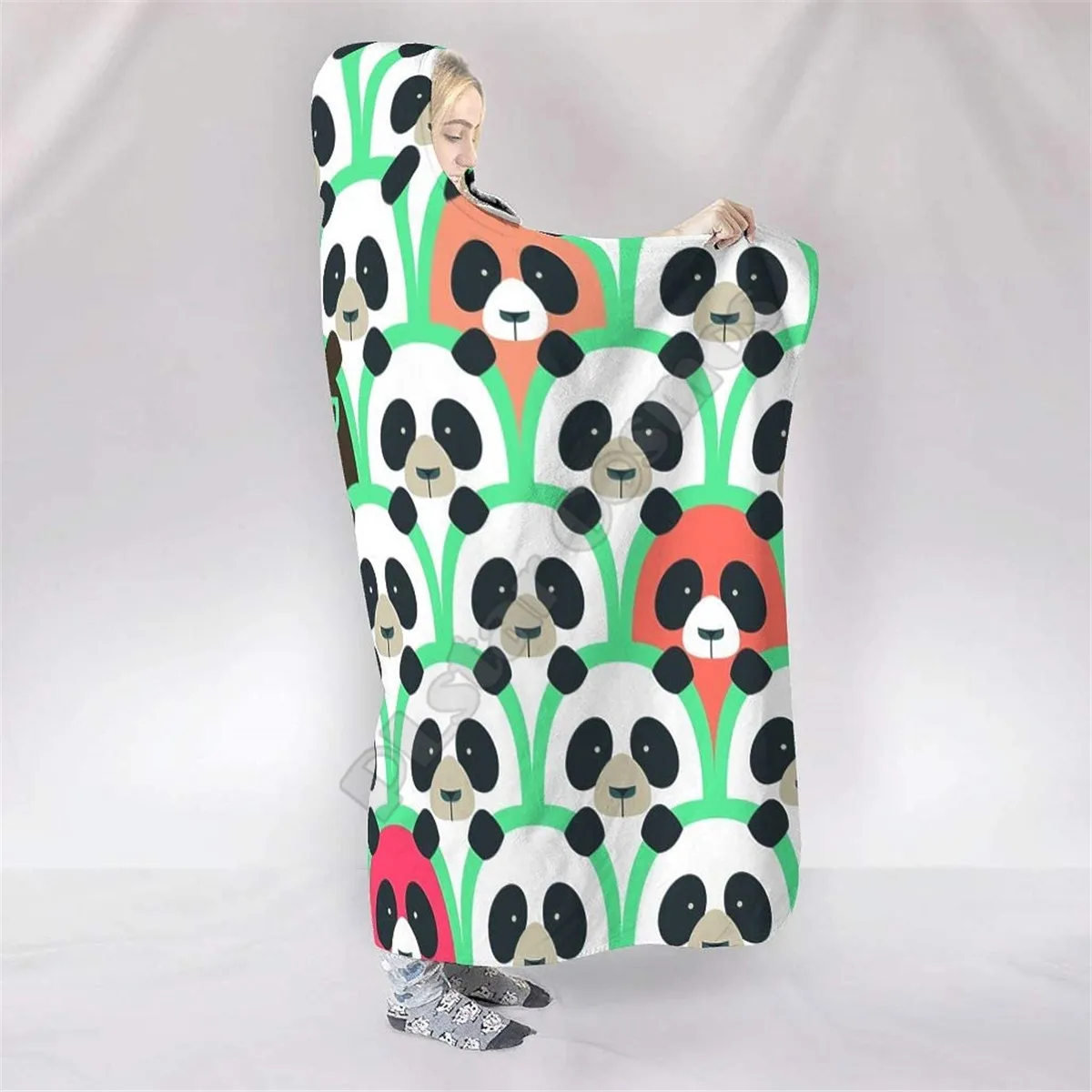 Panda Hooded Blanket Adult colorful child Sherpa Fleece Wearable Blanket Microfiber Bedding Drop Shipping 12