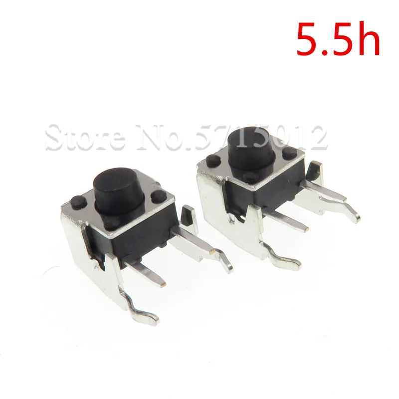 100pcs/lot Micro Tact Switch 6*6*5.5mm 2pin with Bracket Tactile Push Button Switch Right Angle With Stent 6x6x5.5mm