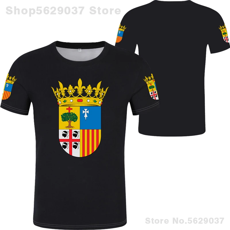 Aragon Shirt Free Custom Made Name Number Zaragoza T-shirt Print Text Word Teruel Huesca Spain Alagon Spanish Black Blue Clothes