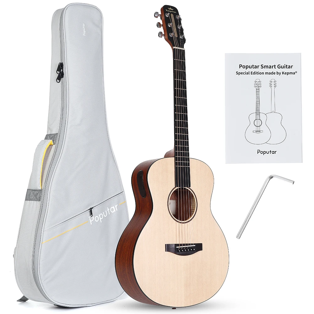 Poputar T1 36 inch LED Smart Guitar Kepma Guitare App BT5.0 Spruce Mahogany Acoustic Guitar Guitarra With Bag Accessories