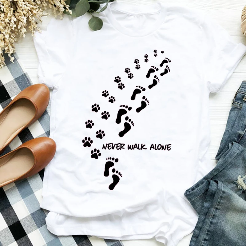 Women Graphic Human and Dogs Paws Cartoon Fashion Aesthetic Animal Short Sleeve Print Female Clothes Tops Tees Tshirt T-Shirts